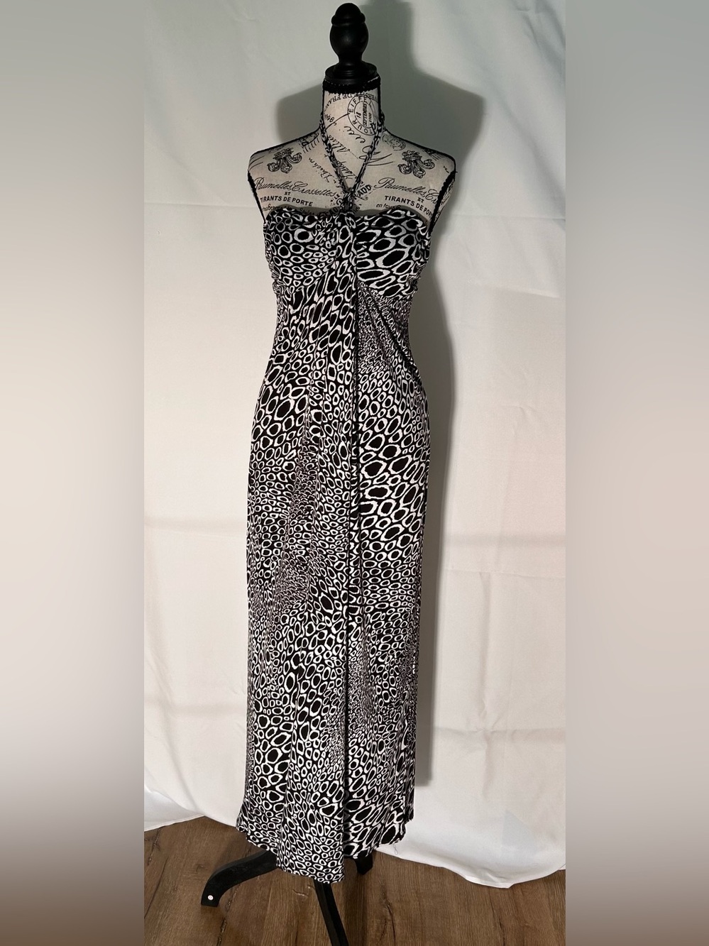 Black & White Halter Animal Print Maxi Sun Dress